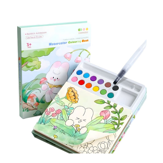 Set carte de colorat cu acuarelă Flippy model Iepure, vedere frontală, 20 foi carton 200 gsm