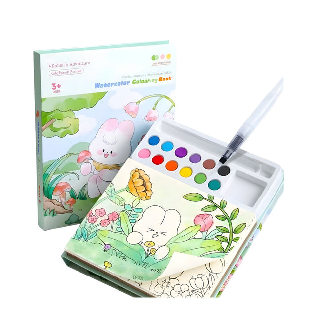 Set carte de colorat cu acuarelă Flippy model Iepure, vedere frontală, 20 foi carton 200 gsm