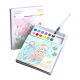 Carte de colorat cu acuarelă Flippy model Sirenă, set roz cu 20 foi 200g și 12 culori, vedere frontală