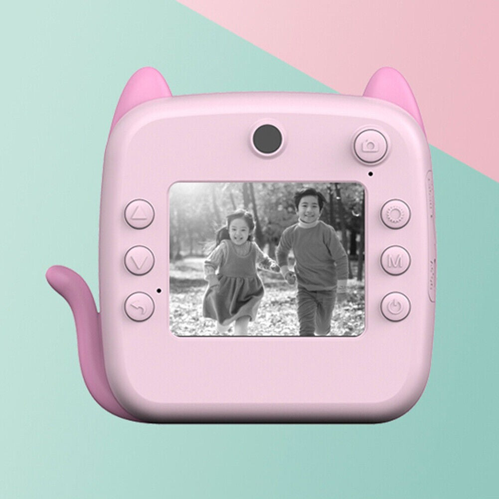 Set Camera Instantanee pentru Copii, Flippy, Ecran HD 2.4'', 24MP, 720P Video, 1200 mAh, cu Functie de Printare Alb-Negru, cablu USB-C, Bluetooth, Compatibil iOS/Android, Imprimare APP, Model Kitty, Roz - vivimall.ro