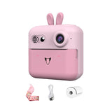 Set Camera Instantanee pentru Copii, Flippy, Ecran HD 2.4'', 24MP, 720P Video, 1200 mAh, cu Functie de Printare Alb-Negru, cablu USB-C, Bluetooth, Compatibil iOS/Android, Imprimare APP, Model Iepure, Roz - vivimall.ro