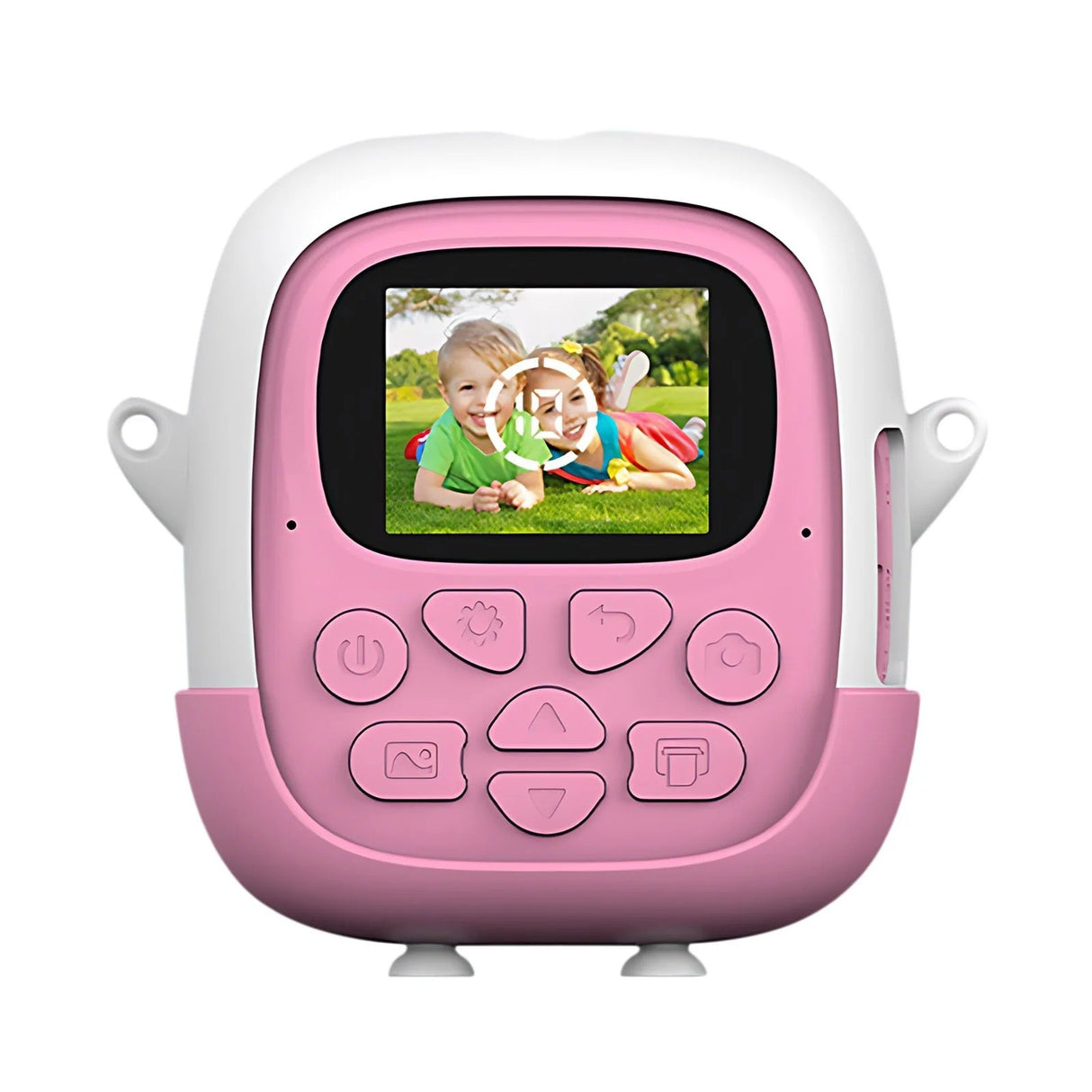 Set Camera Instantanee pentru Copii, Flippy, Ecran HD 2.4'', 24MP, 720P Video, 1200 mAh, cu Functie de Printare Alb-Negru, cablu USB-C, Bluetooth, Compatibil iOS/Android, Imprimare APP, Model Iepure Emoji, Roz - vivimall.ro