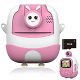 Set Camera Instantanee pentru Copii, Flippy, Ecran HD 2.4'', 24MP, 720P Video, 1200 mAh, cu Functie de Printare Alb-Negru, cablu USB-C, Bluetooth, Compatibil iOS/Android, Imprimare APP, Model Iepure Emoji, Roz - vivimall.ro