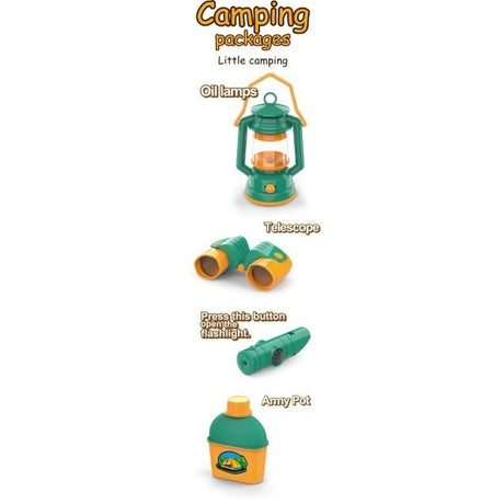 Set camping exterior/interior pentru copii, 7 accesorii cu tematica si cort, multicolor - vivimall.ro