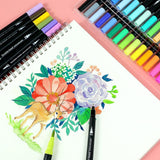 Set Carioci pe Baza de Apa, Vivimall, 2 in 1, pentru Pictura, Caligrafie, 60 Culori, Penar Negru, Corp Carioca Negru, 26.5 x 17.5 x 4.5 cm, Multicolor - vivimall.ro