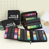 Set Carioci pe Baza de Apa, Vivimall, 2 in 1, pentru Pictura, Caligrafie, 72 Culori, Penar Negru, Corp Carioca Negru, 24.5 x 18.5 x 5 cm, Multicolor - vivimall.ro