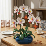 Set de Constructie Flippy, Orhidee in Vaza, 587 piese, 6+ ani, Planta Artificiala, Decor Floral Elegant, Idee de Cadou pentru Femei, Cadou pentru Iubita si Pasionatii de Jocuri de Constructie Creativa