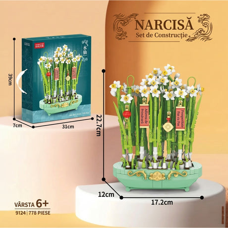 Set de Constructie, Flippy, Narcise Decorative cu Suport, 778 piese, 6+ ani, Planta Artificiala, Decor Floral de Birou, Idee de Cadou pentru Femei, Cadou pentru Iubita si Pasionatii de Jocuri de Constructie Creativa - vivimall.ro