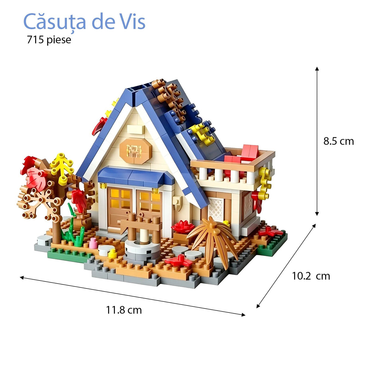 Detaliu piese ABS multicolore din setul de construcție Flippy Forest Log Cabin, 715 componente