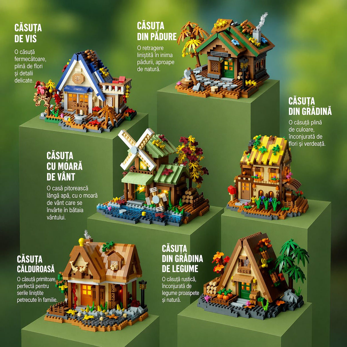 Figurină inclusă în setul Flippy Forest Log Cabin, plasată lângă căsuța asamblată din grădină