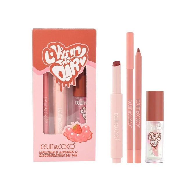 Set pentru Buze Kevin&Coco Love Is In The Air, Flippy, Ruj 2.5g, Creion Contur 1.5g, Luciu de Buze 2.8g, Efect Hidratant & Volum, Nuanta 03 Chocolate Chip - vivimall.ro