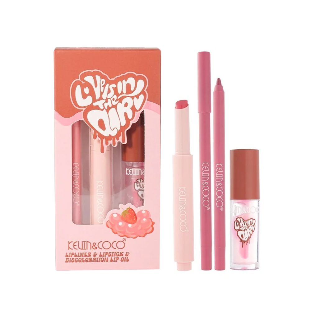 Set pentru Buze Kevin&Coco Love Is In The Air, Flippy, Ruj 2.5g, Creion Contur 1.5g, Luciu de Buze 2.8g, Efect Hidratant & Volum, Nuanta 01 Chocolate Cream - vivimall.ro