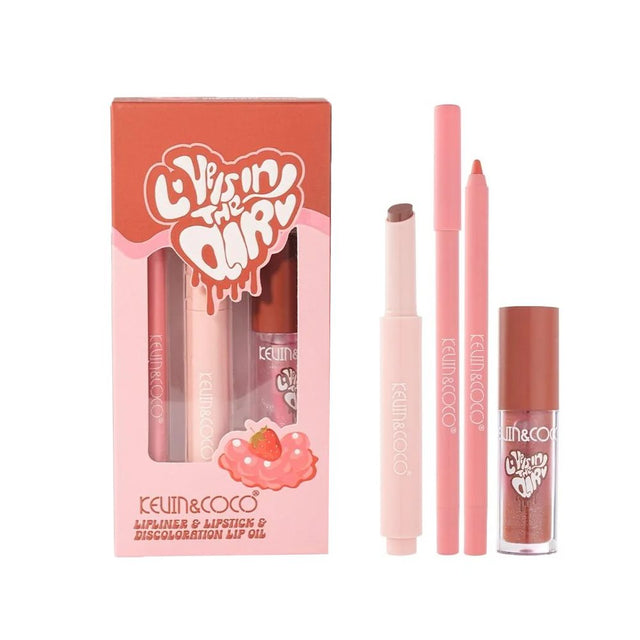 Set pentru Buze Kevin&Coco Love Is In The Air, Flippy, Ruj 2.5g, Creion Contur 1.5g, Luciu de Buze 2.8g, Efect Hidratant & Volum, Nuanta 02 Hot Chocolate - vivimall.ro