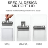 Set Cutii de Depozitare a Alimentelor, Vivimall, 7 Recipiente, 10 Etichete Reutilizabile, 4 Linguri, pentru Bucatarie, Spatula, Etansare, Fara BPA, Transparente, Capac Negru - vivimall.ro