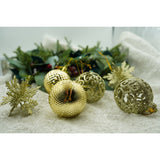 Set de 12 ornamente de brad, Vivimall, de tip Glob, Auriu, din plastic, cu finisaj sclipitor , cutie  6  cm adancime x 23  cm lungime x 18  cm inaltime - vivimall.ro