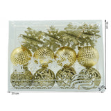 Set de 12 ornamente de brad, Vivimall, de tip Glob, Auriu, din plastic, cu finisaj sclipitor , cutie  6  cm adancime x 23  cm lungime x 18  cm inaltime - vivimall.ro