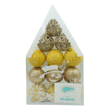 Set De 12 Ornamente De Brad, De Tip Glob, Auriu/, Din Plastic, Cu Finisaj Sclipitor, Cutie 6 Cm Adancime X 30 Cm Inaltime X 18 Cm Lungime)