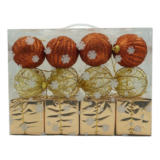 Set de 12 ornamente de brad, Vivimall, de tip Glob, Cupru/ Auriu, din polistiren, cu finisaj sclipitor , cutie  6  cm adancime x 23  cm lungime x 18  cm inaltime - vivimall.ro