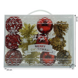 Set de 12 ornamente de brad, Vivimall, de tip Glob, Rosu/ Auriu, din plastic, cu finisaj sclipitor , cutie  6  cm adancime x 23  cm lungime x 18  cm inaltime - vivimall.ro