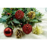 12 Darabos Karácsonyi Dísz Készlet, Gömb Formájú, Piros/, Műanyag, Csillámos Bevonattal, Doboz 6 Cm Mélység X 23 Cm Hossz X 18 Cm Magasság