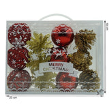 12 Darabos Karácsonyi Dísz Készlet, Gömb Formájú, Piros/, Műanyag, Csillámos Bevonattal, Doboz 6 Cm Mélység X 23 Cm Hossz X 18 Cm Magasság