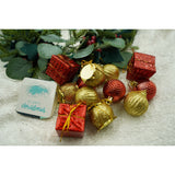 Set de 12 ornamente de brad, Vivimall, de tip Glob, Rosu/ Auriu, din polistiren, cu finisaj sclipitor , cutie  4  cm adancime x 20  cm inaltime x 12  cm lungime) - vivimall.ro