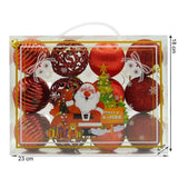 12 darabos karácsonyi díszkészlet, gömb alakú, polisztirolból készült, csillámos bevonattal, doboz méretei: 6 cm mélység x 23 cm hosszúság x 18 cm magasság