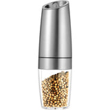 Set de 2 Rasnite electrice de Sare si Piper, Vivimall, cu Camere Depozitare Transparente, Macinare, Functionare pe Baterii, cu Lumina, ABS, 20x6.5 cm, Argintiu/Transparent - vivimall.ro
