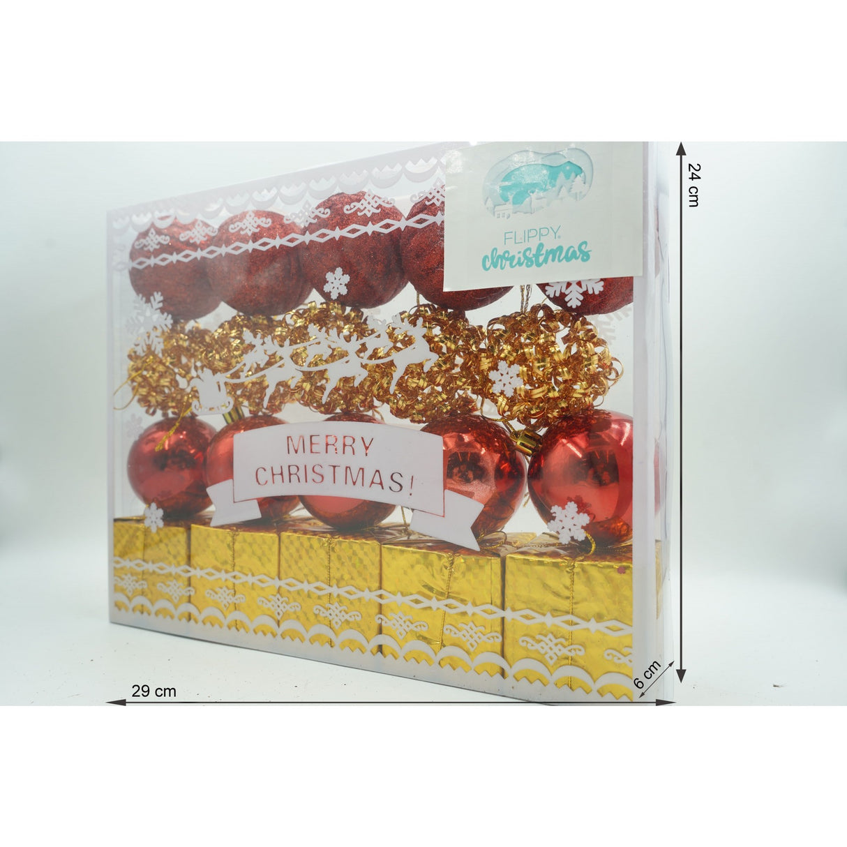 Set de 20 ornamente de brad, Vivimall, de tip Glob, Rosu/ Auriu, din polistiren, cu finisaj sclipitor , cutie  6  cm adancime x 29  cm lungime x 24  cm inaltime - vivimall.ro