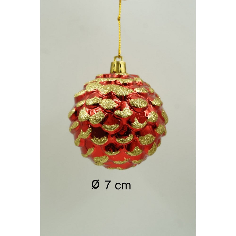 Set de 24 ornamente de brad, Flippy, de tip Glob, Alb/ Rosu, cu ø de 7 cm, din plastic, cu finisaj sclipitor , cutie  16  cm lungime x 36  cm inaltime x 16  cm adancime - vivimall.ro