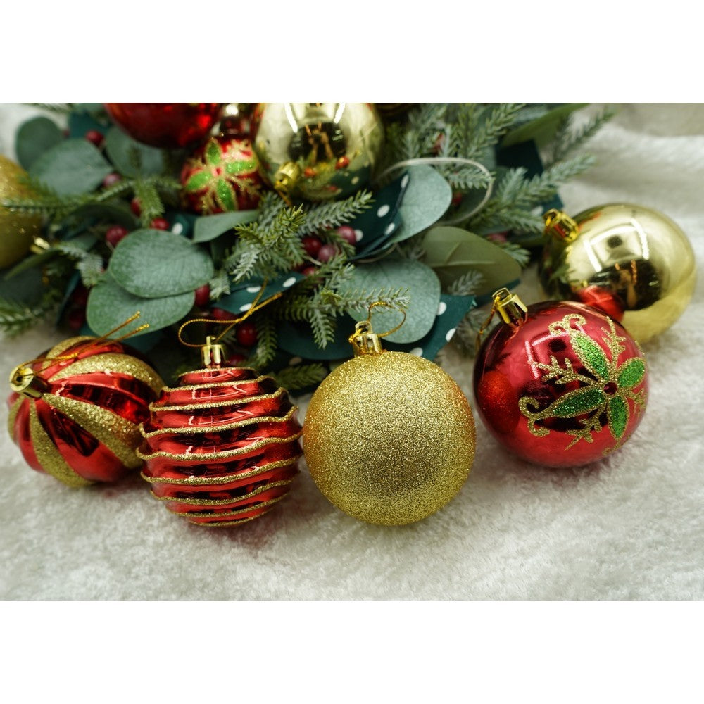 Set de 24 ornamente de brad, Flippy, de tip Glob, Rosu/ Auriu, cu ø de 7 cm, din plastic, cu finisaj sclipitor , cutie  16  cm lungime x 36  cm inaltime x 16  cm adancime - vivimall.ro