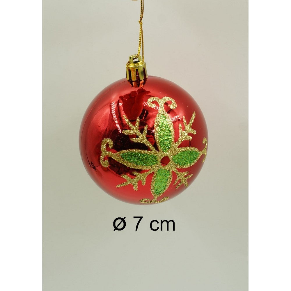 Set de 24 ornamente de brad, Flippy, de tip Glob, Rosu/ Auriu, cu ø de 7 cm, din plastic, cu finisaj sclipitor , cutie  16  cm lungime x 36  cm inaltime x 16  cm adancime - vivimall.ro