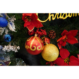 24 darabos karácsonyi díszkészlet, gömb alakú, piros/, 8 cm átmérőjű, műanyag, csillámos bevonattal, doboz 19 cm hosszú x 42 cm magas x 19 cm mély