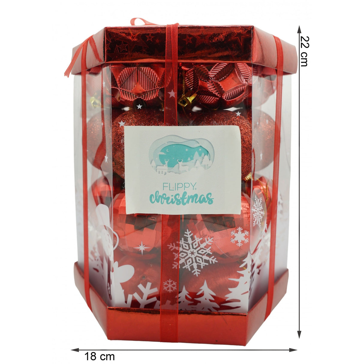 Set de 28 ornamente de brad, Vivimall, de tip Glob, Rosu, din polistiren, cu finisaj sclipitor , cutie  18  cm adancime x 22  cm inaltime x 18  cm lungime) - vivimall.ro