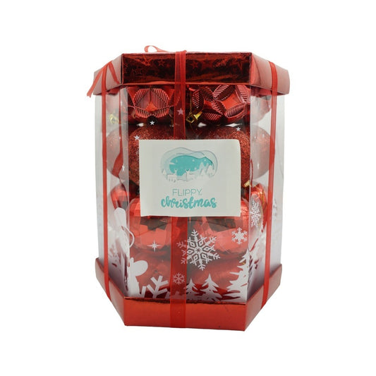 Set de 28 ornamente de brad, Vivimall, de tip Glob, Rosu, din polistiren, cu finisaj sclipitor , cutie  18  cm adancime x 22  cm inaltime x 18  cm lungime) - vivimall.ro