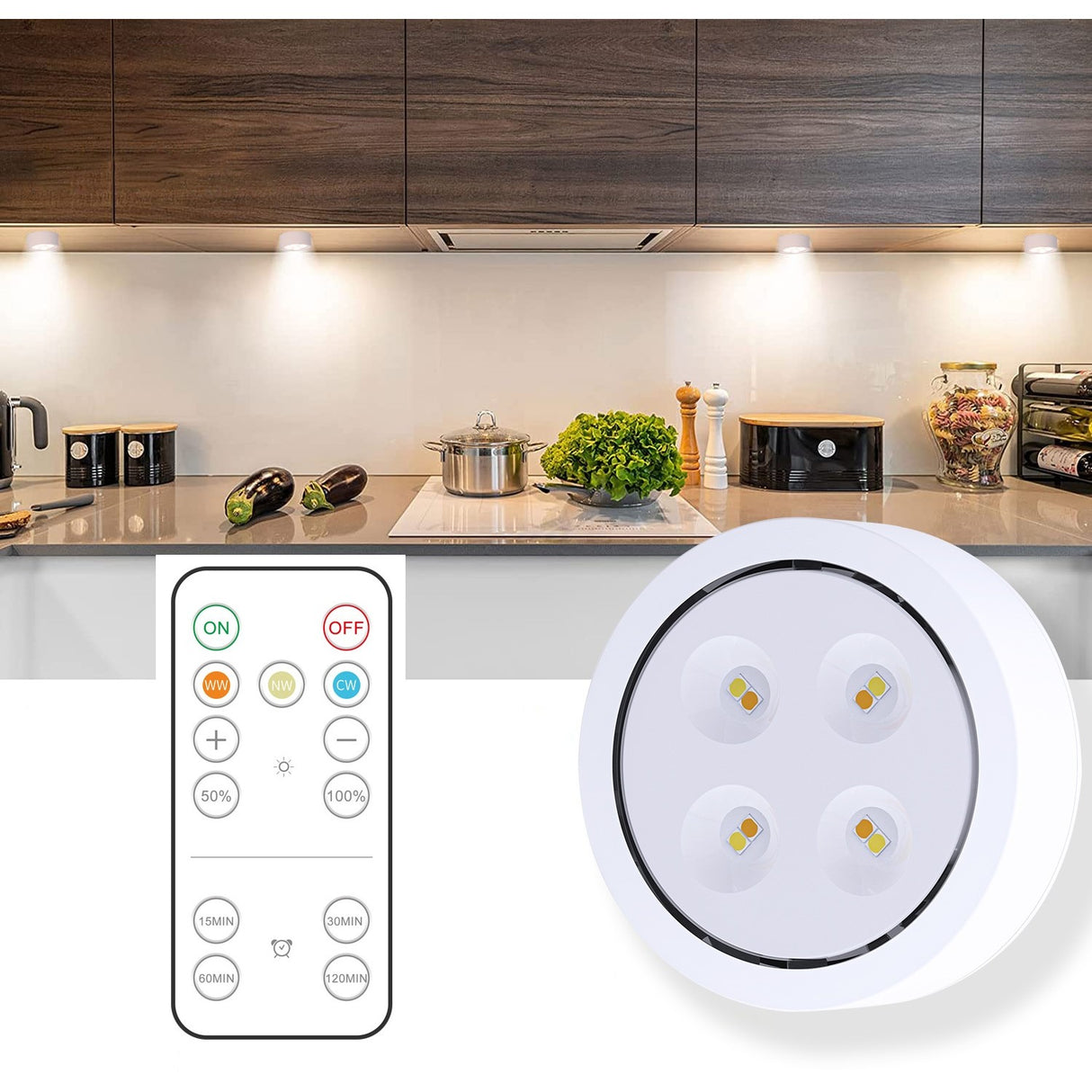 Set de 3 Lampi Led Vivimall, Fara Fir, Cu Baterii, 3 Culori de Lumina, cu Telecomanda, din Plastic, Alb - vivimall.ro