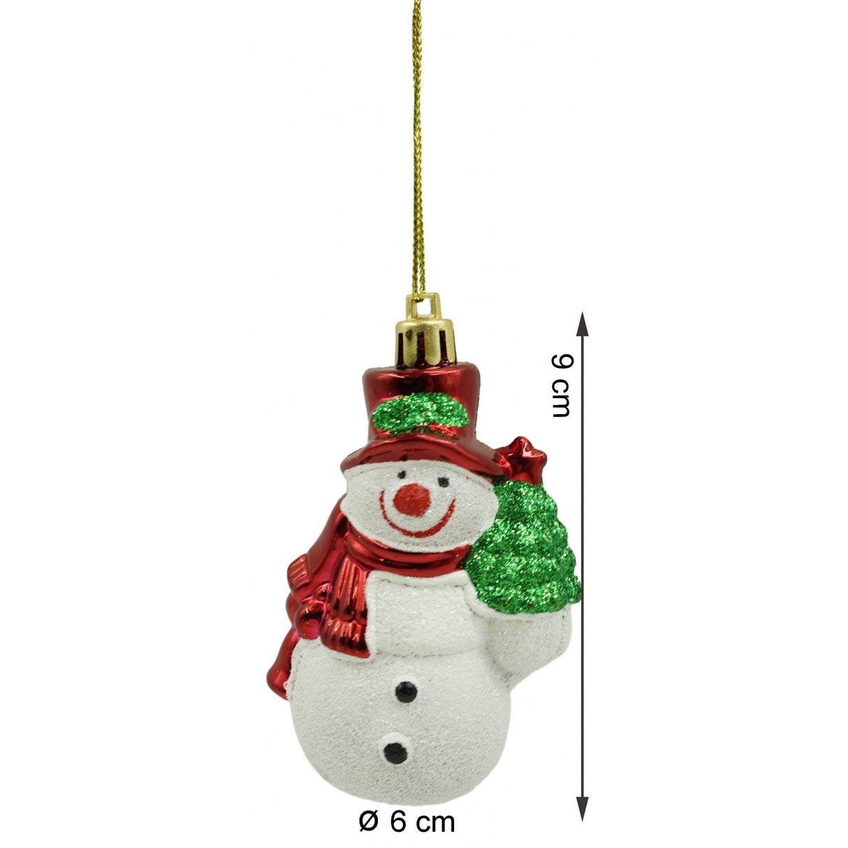 Set de 3 ornamente de brad, Vivimall, de tip Om de zapada, Alb/Rosu, din plastic, cu finisaj sclipitor , cutie  4  cm adancime x 6  cm inaltime x 9  cm lungime - vivimall.ro