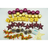 Set de 50 ornamente de brad, Vivimall, de tip Glob, Rosu/ Auriu, din plastic, cu finisaj sclipitor , cutie  18  cm lungime x 12  cm adancime x 18  cm inaltime - vivimall.ro