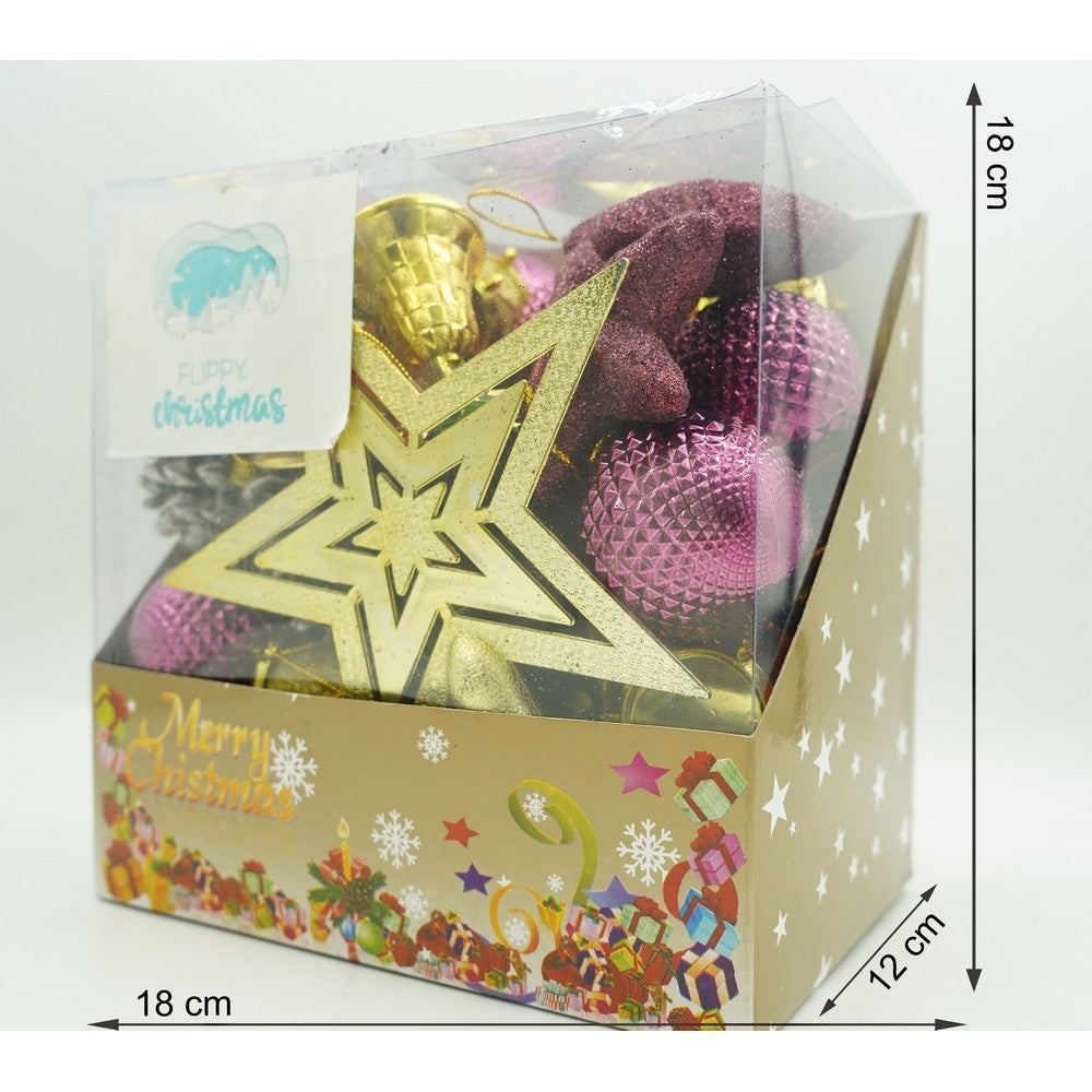 50 Darabos Karácsonyi Dísz Készlet, Gömb Formájú, Piros/, Műanyag, Csillámos Bevonattal, Doboz 18 Cm Hossz X 12 Cm Mélység X 18 Cm Magasság