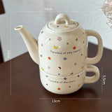 Set de Ceai, Vivimall, Ceainic cu Ceasca pentru Uz Casnic, Stele cu Luna, Set de Ceai pentru Copii, Adulti, 18 x 17 x 13 cm, Alb Crem - vivimall.ro
