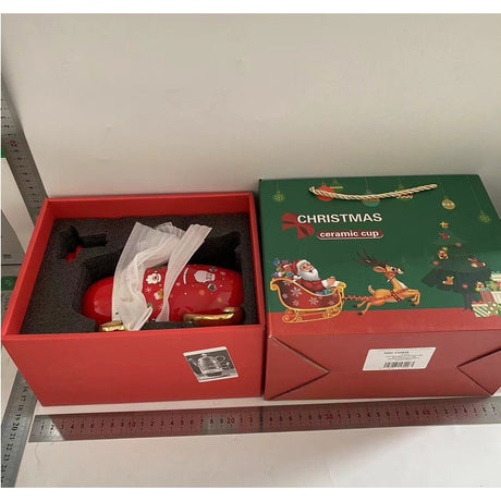 Set de Ceai, Vivimall, Tema Craciun, Ceainic 450 ml, 2 Cani 250 ml, Model Mos Craciun, Rosu/Auriu - vivimall.ro