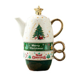 Set de Ceai, Flippy, Tema Craciun, Ceainic 450 ml, 2 x Cani 250 ml, din Ceramica, Model Brad de Craciun, Alb/Verde - vivimall.ro