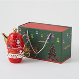 Set de Ceai, Flippy, Tema Craciun, Ceainic 450 ml, 2 x Cani 250 ml, din Ceramica, Model Mos Craciun/Santa Claus, Alb/Rosu - vivimall.ro