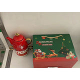 Set de Ceai, Vivimall, Tema Craciun, Ceainic 450 ml, 2 Cani 250 ml, Model Mos Craciun, Rosu - vivimall.ro