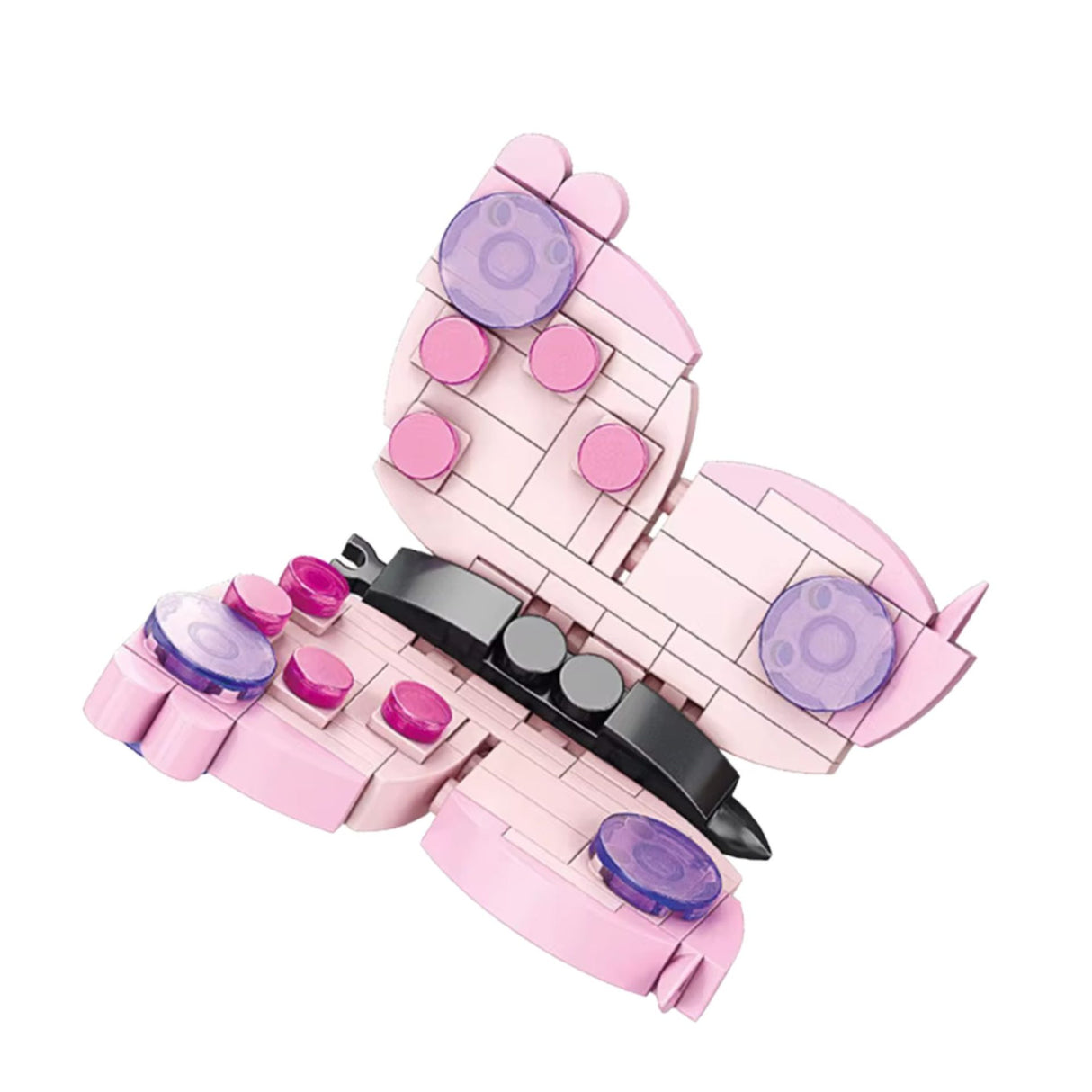 Model fluture 3D Flippy asamblat, dimensiuni 11x7x7 cm, culoare roz, vedere de sus
