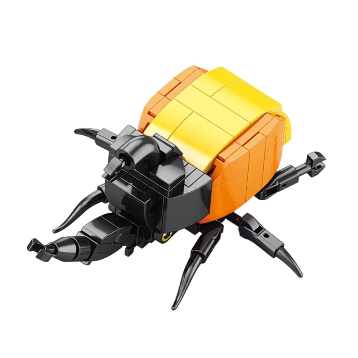 Set construcție STEM Flippy, model 3D Gândac Rinocer negru portocaliu, vedere laterală dreapta
