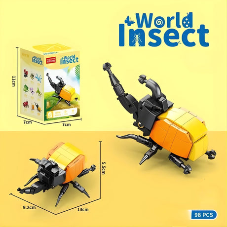 Model asamblat Gândacul Rinocer Flippy, dimensiuni 11x7x7 cm, colecția Lumea Insectelor Mini