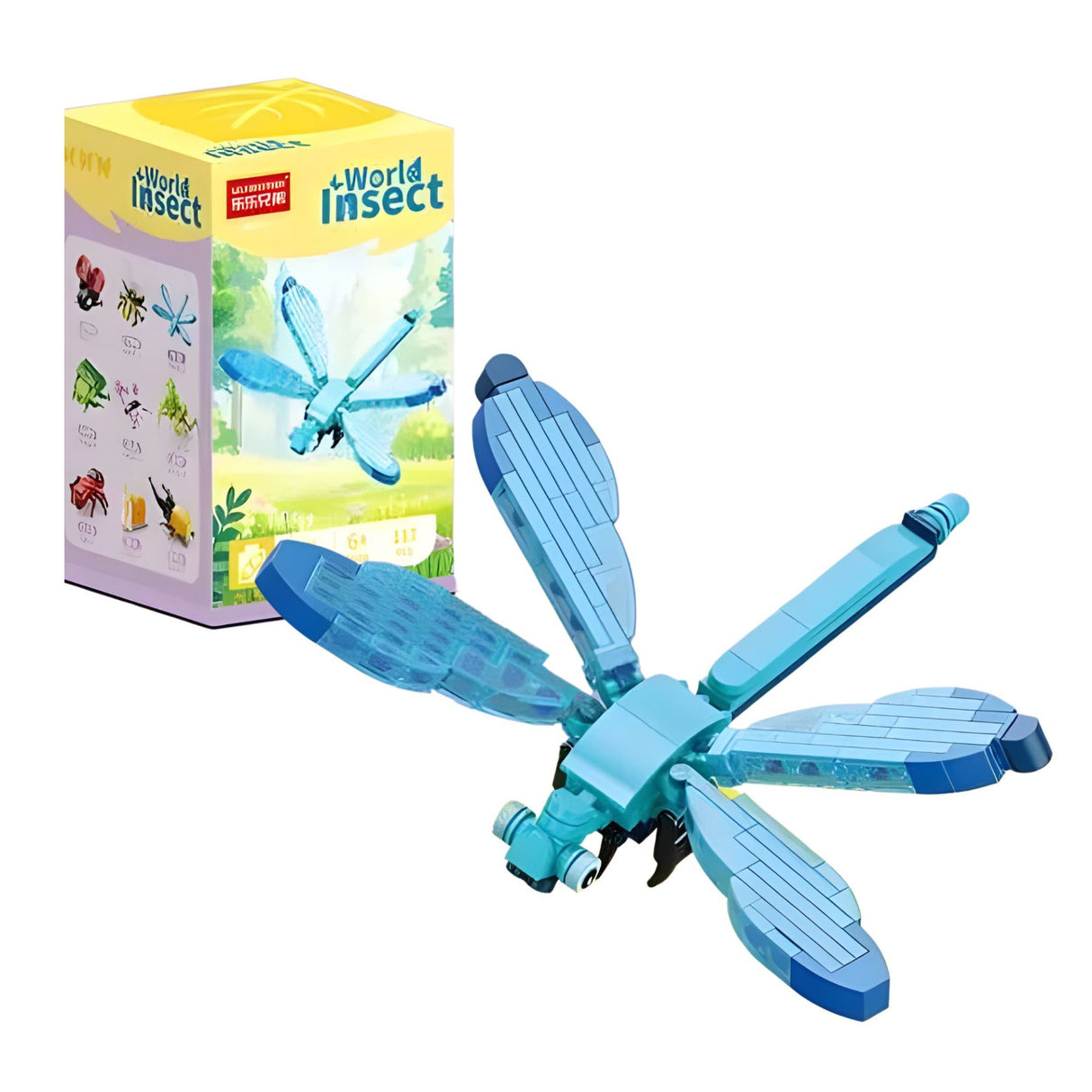 Set construcție Flippy Libelula 3D, 117 piese plastic ABS albastru, vedere frontală model asamblat