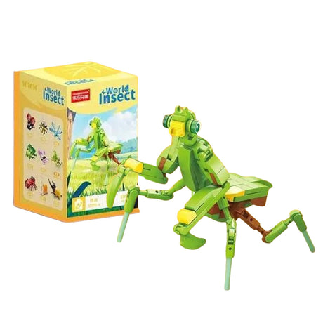 Set de construcție Flippy Mantis 3D, 109 piese plastic ABS verde deschis, vedere frontală produs asamblat