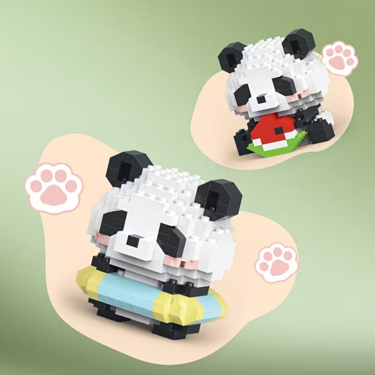 Set de Constructie, Flippy, Model Panda cu Cerc de Inot, 180 Piese, Model 3D, Jucarie Educativa STEM, +6 Ani, Plastic ABS, 7.8 x 4.1 x 11.3 cm, Verde Deschis - vivimall.ro